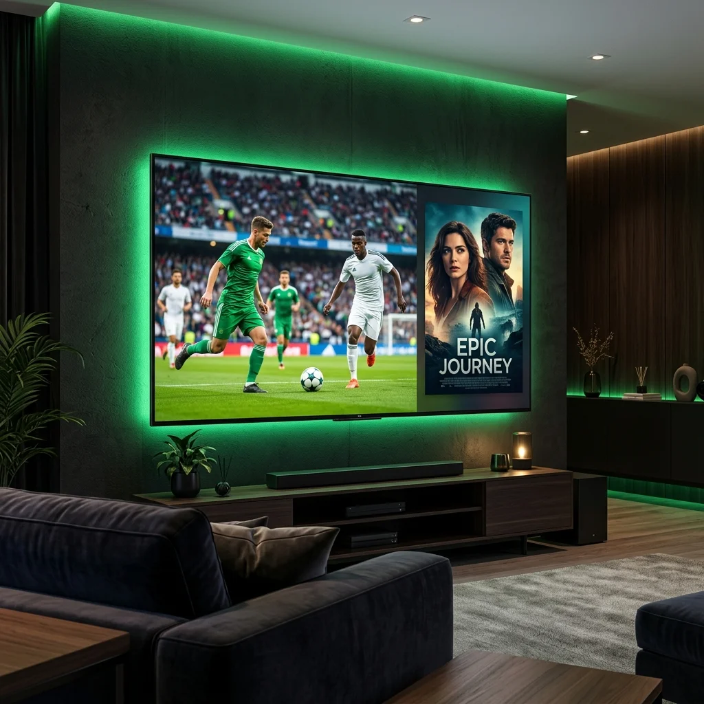 Premium 4K IPTV streaming interface on smart TV